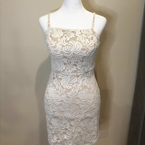 Midnight Dolls Ivory Nude Lace Mini Dress | Juniors Size 5 - Picture 2 of 8